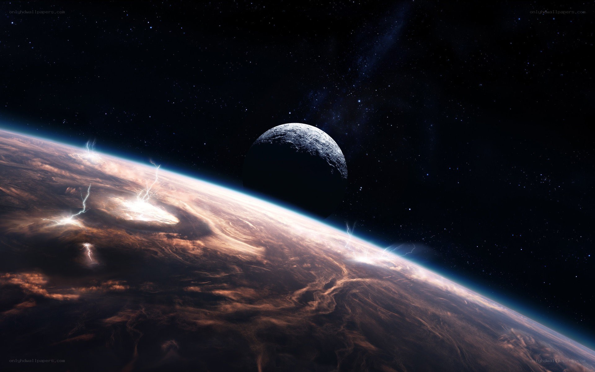 Earth with lightning storm