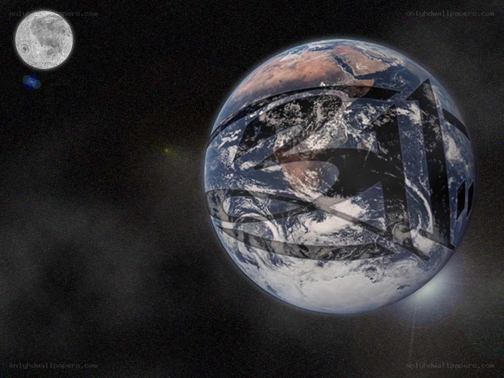 Earth with logo overlay