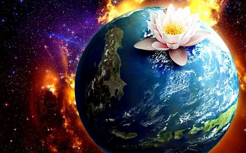 Earth with Lotus Flower — Blue, Serene