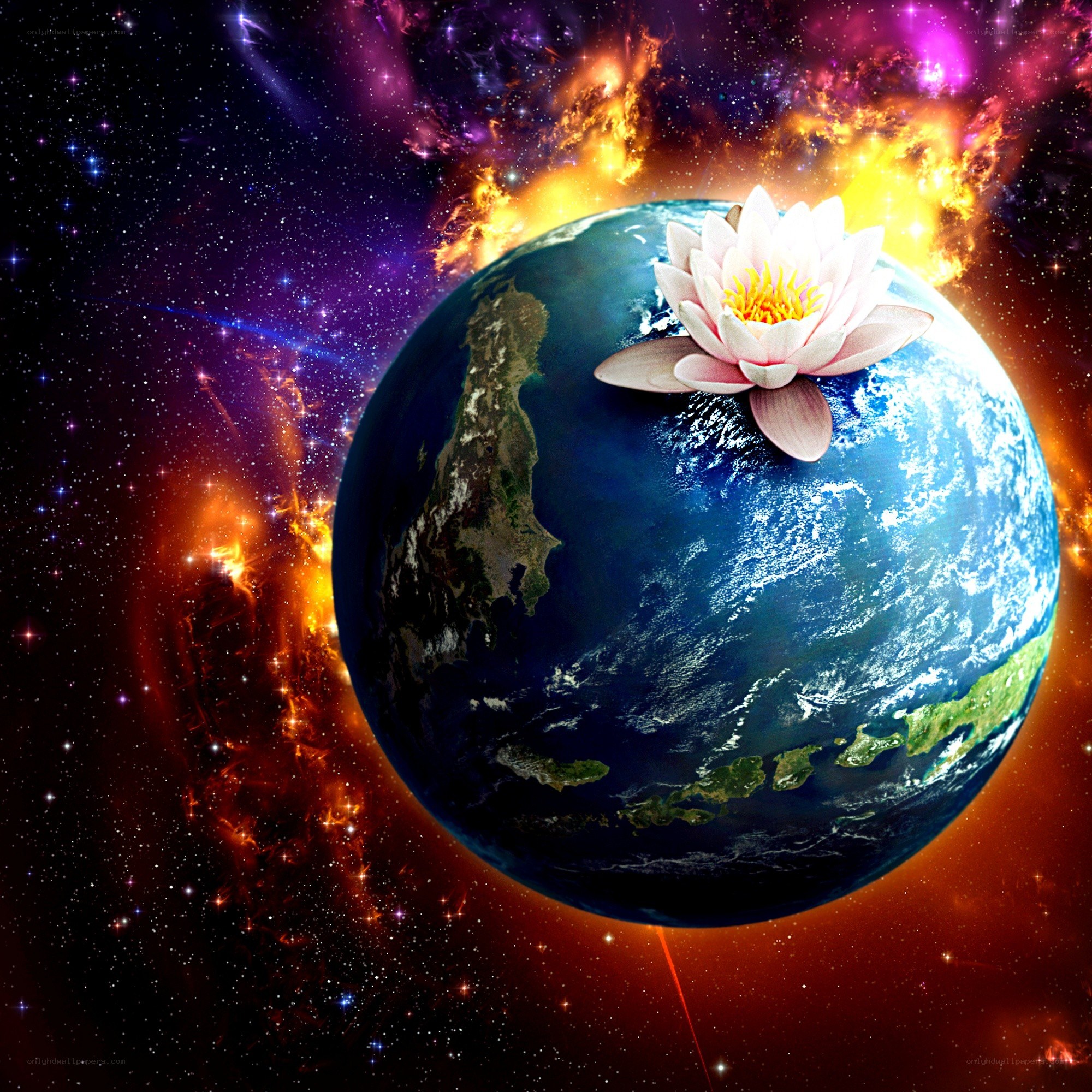 Earth with lotus flower