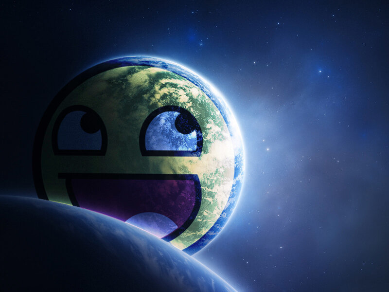 Earth with Meme Face — Blue, Dramatic