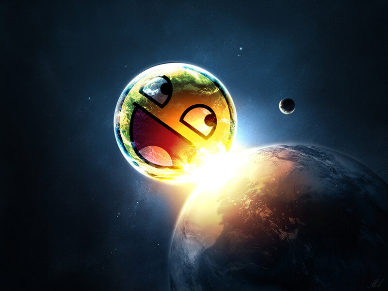 Earth with Meme Face — Blue