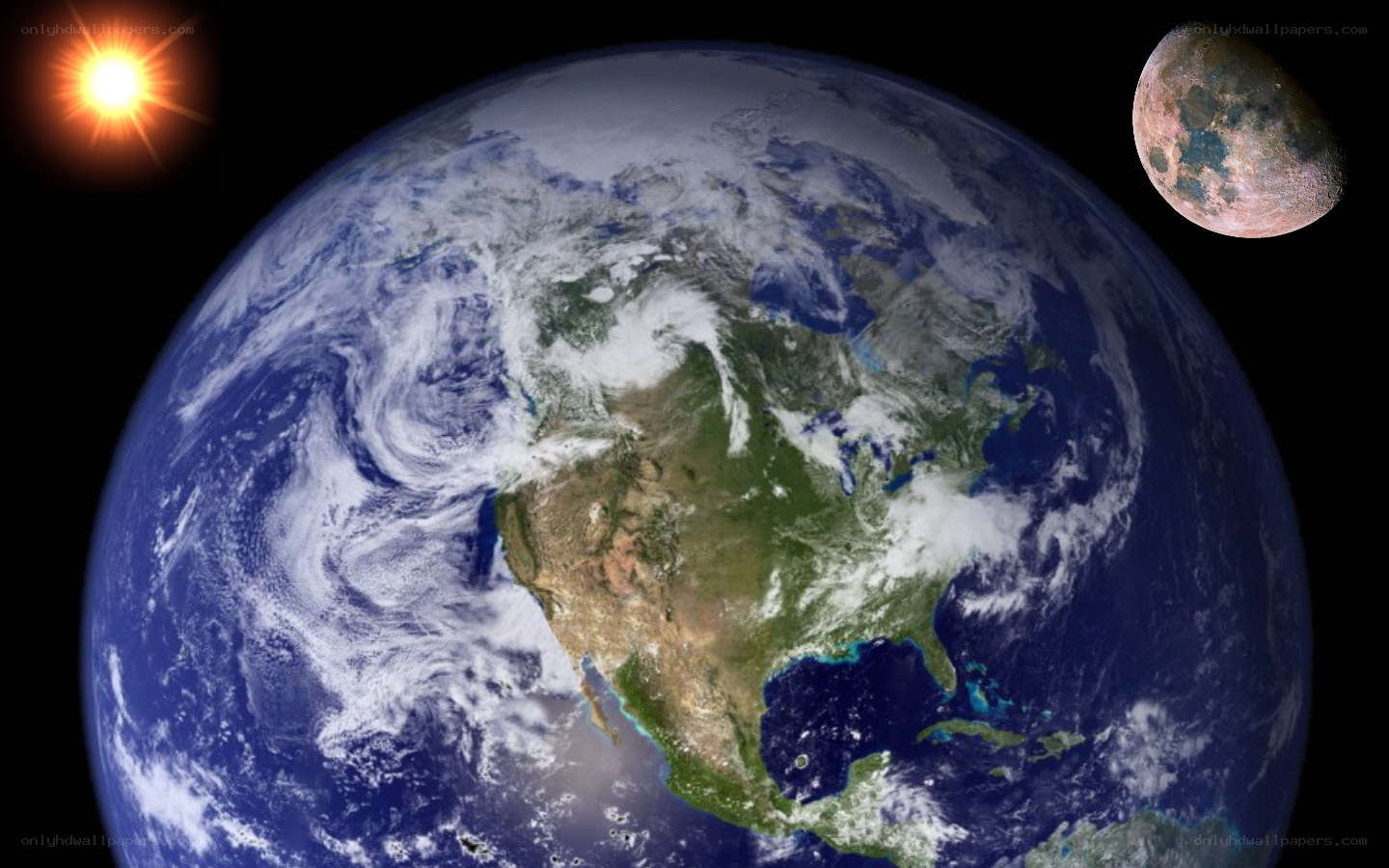 Earth with Moon and Sun