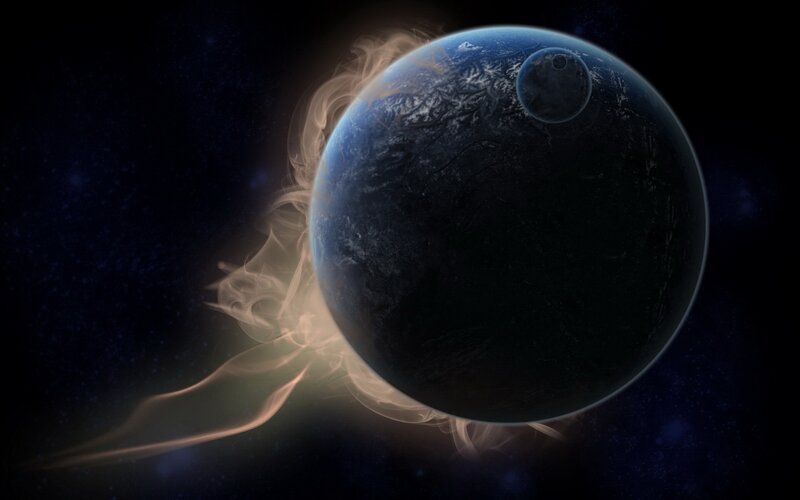 Earth with moon in space