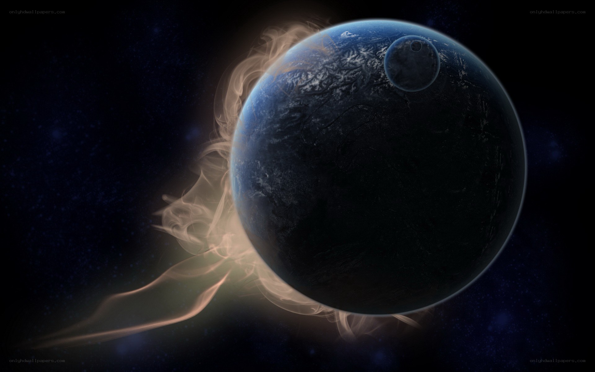 Earth with moon in space