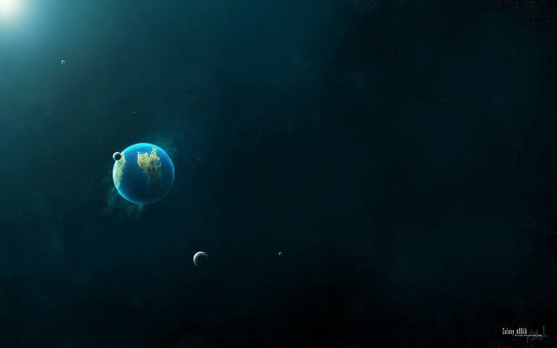 Earth with Moons in Space — Blue, Serene