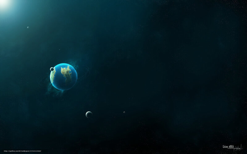 Earth with Moons in Space — Blue