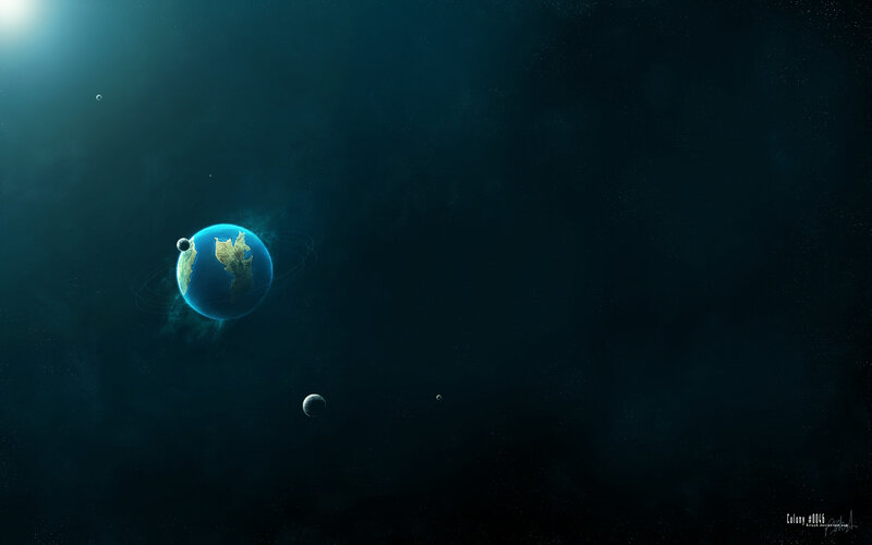Earth with moons in space