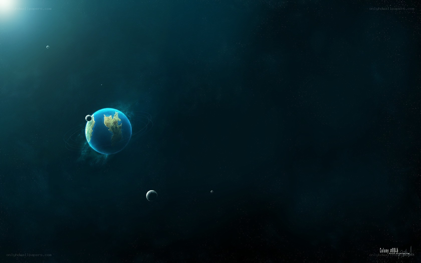 Earth with moons in space