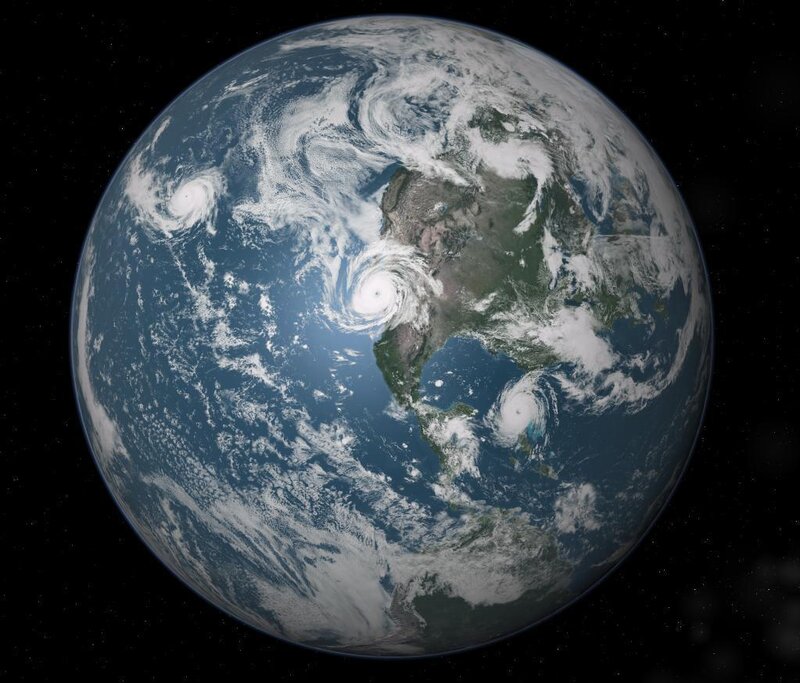 Earth with multiple hurricanes