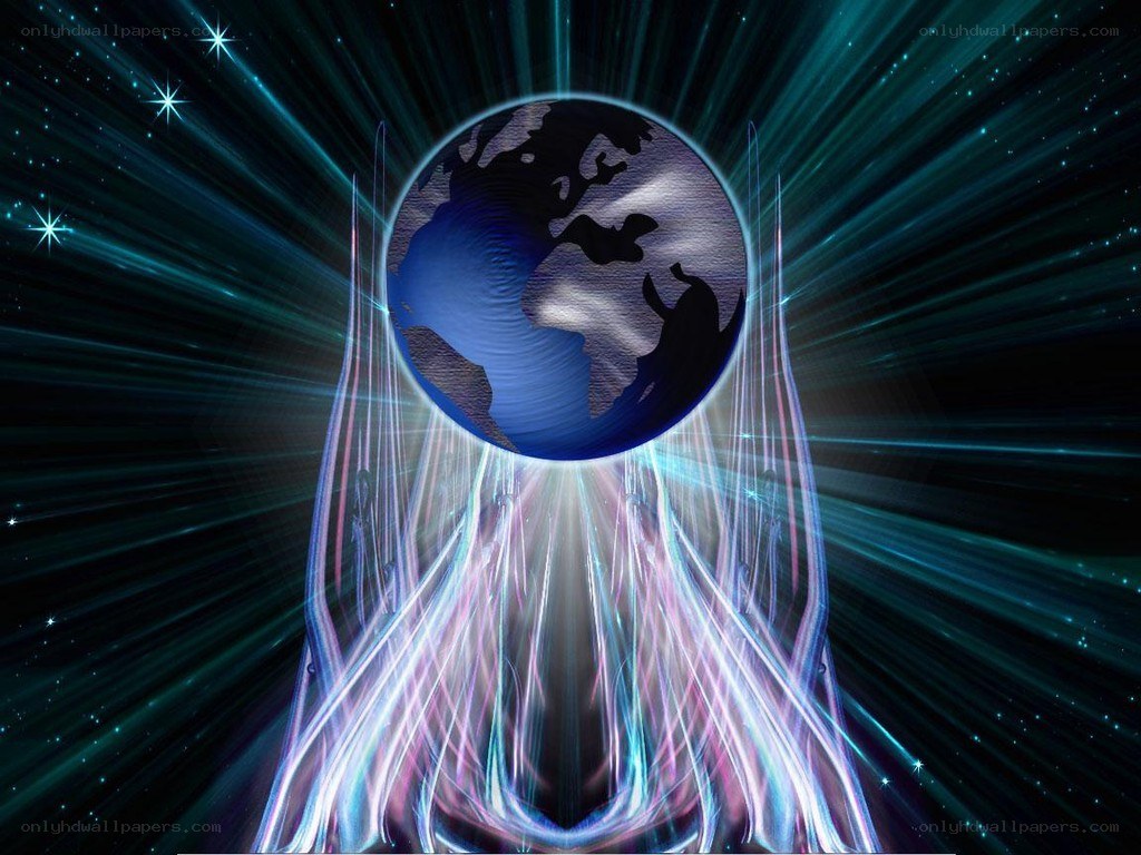 Earth with radiant energy beams