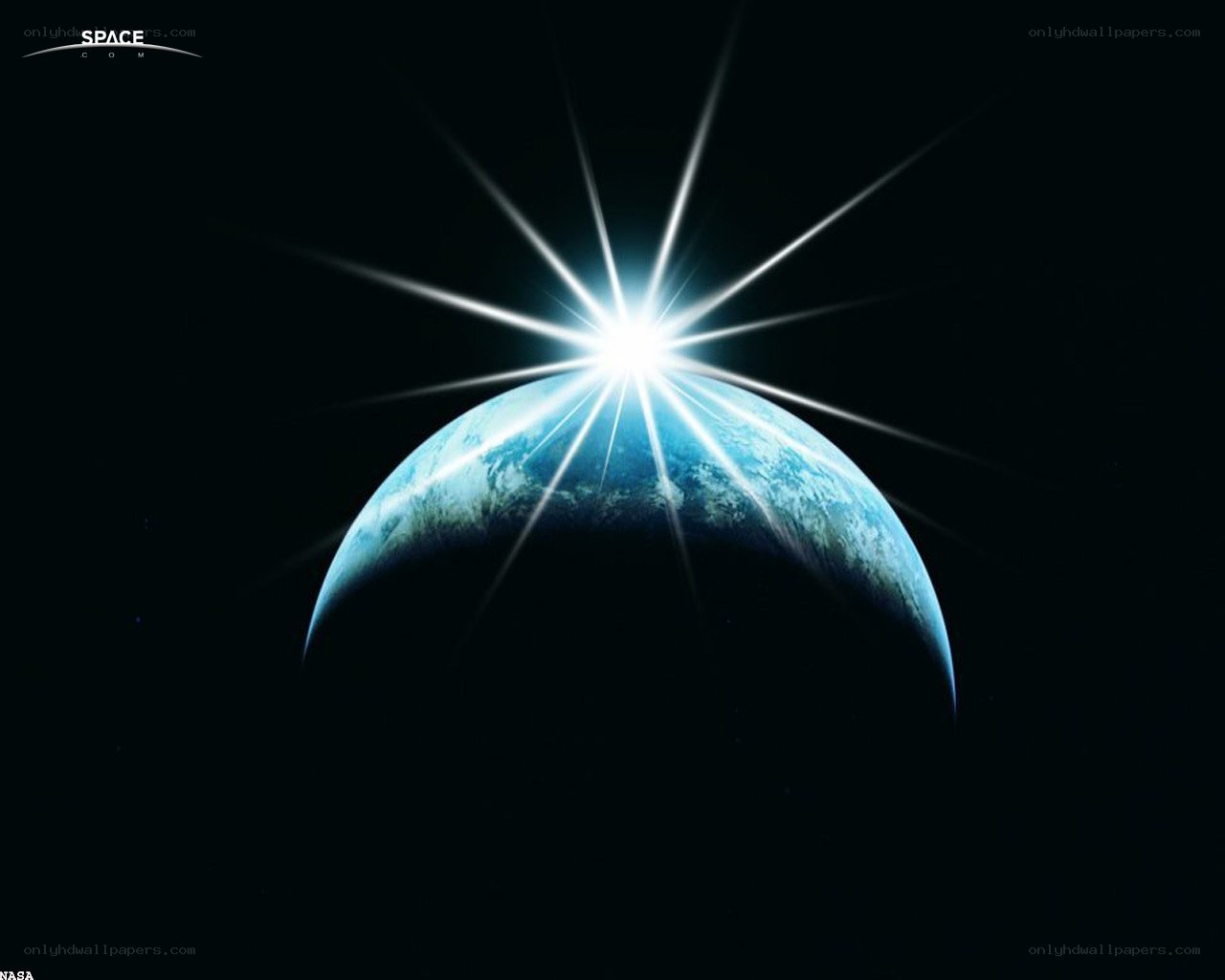 Earth with radiant sunburst