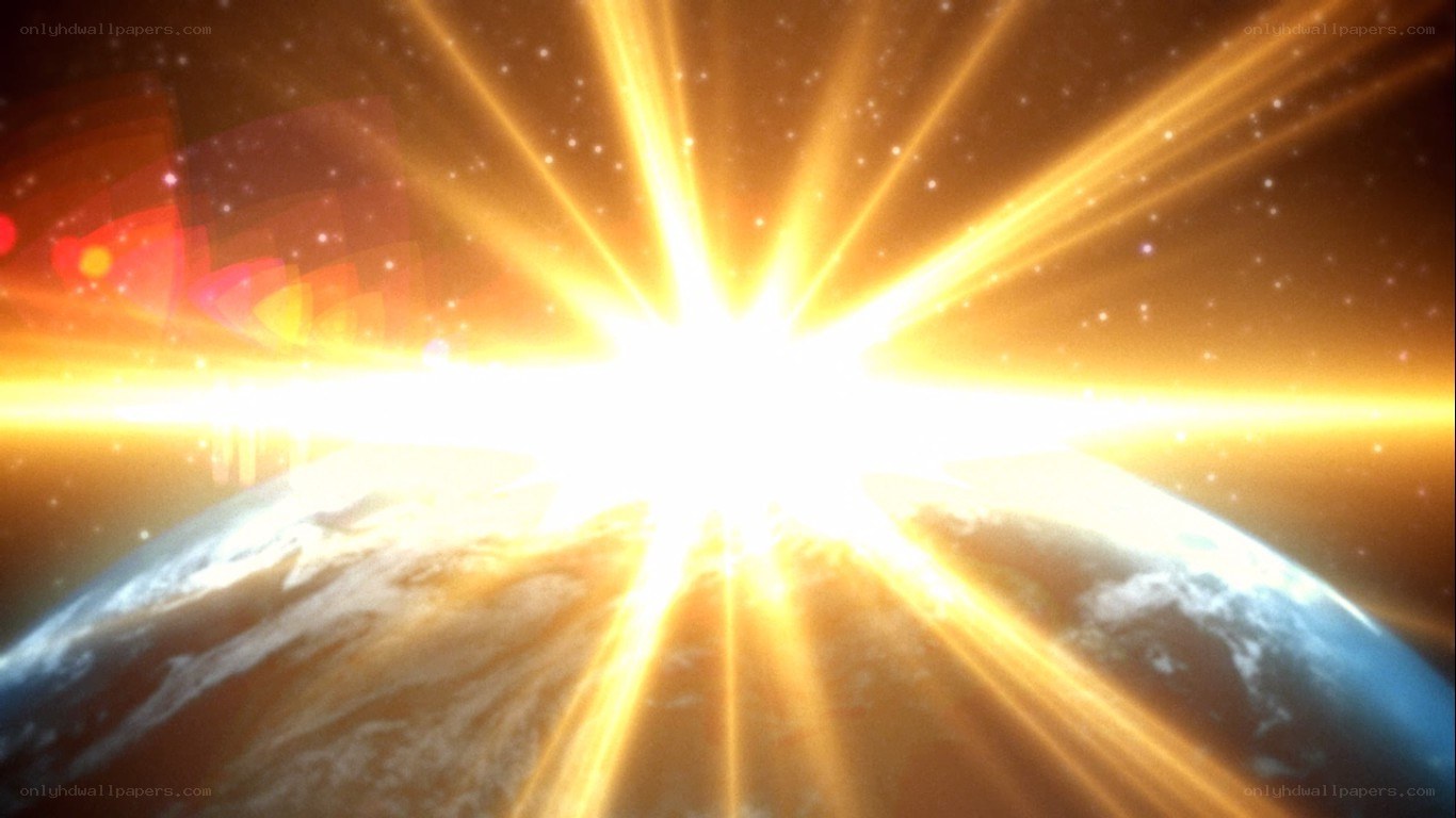 Earth with radiant sunburst