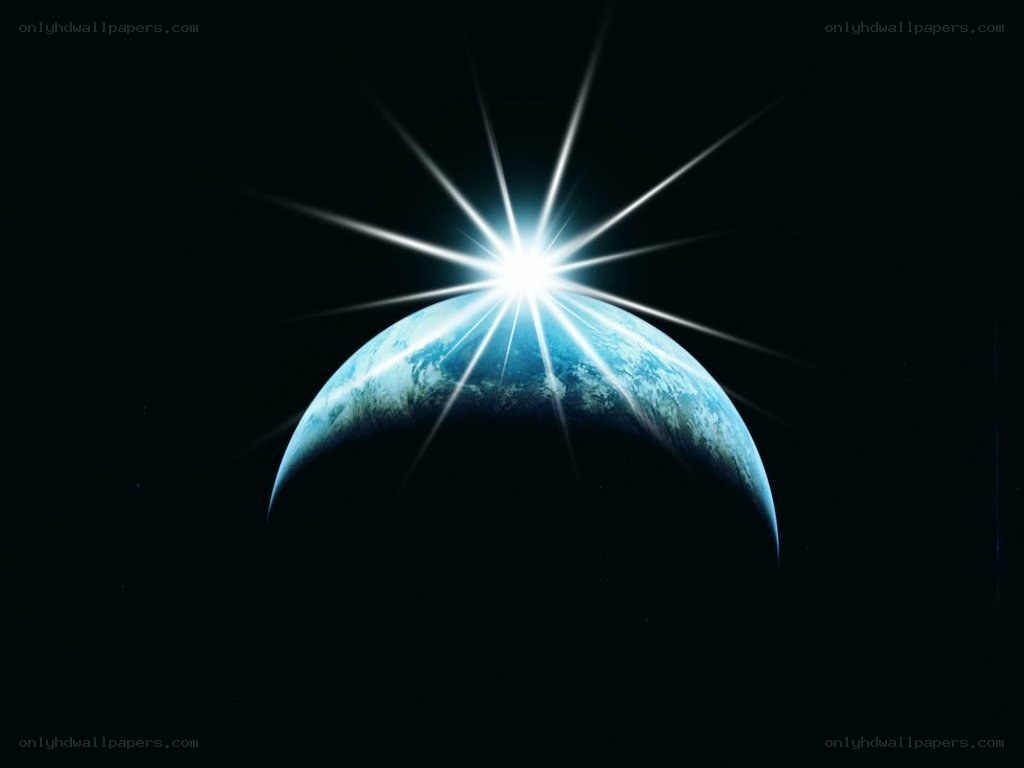 Earth with radiant sunburst