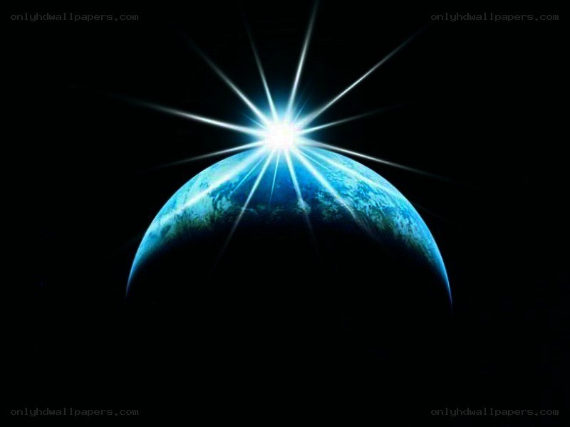 Earth with radiant sunburst