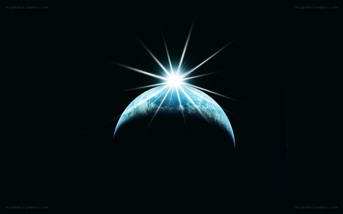 Earth with radiant sunburst