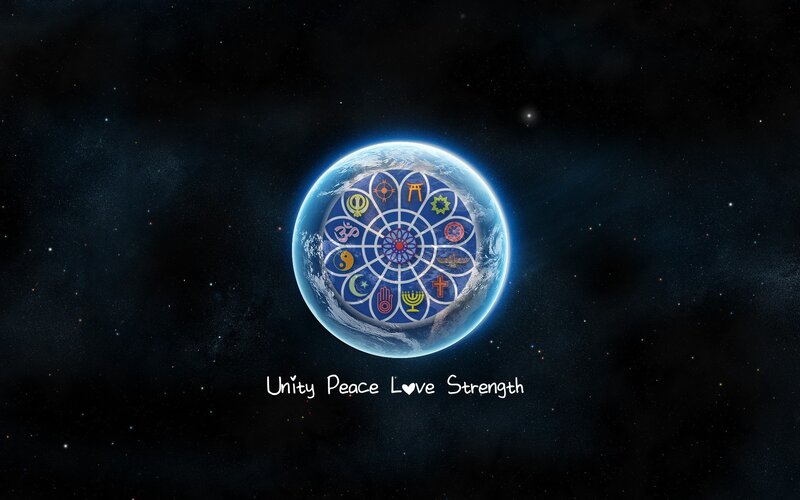 Earth with Religious Symbols — Blue, Serene