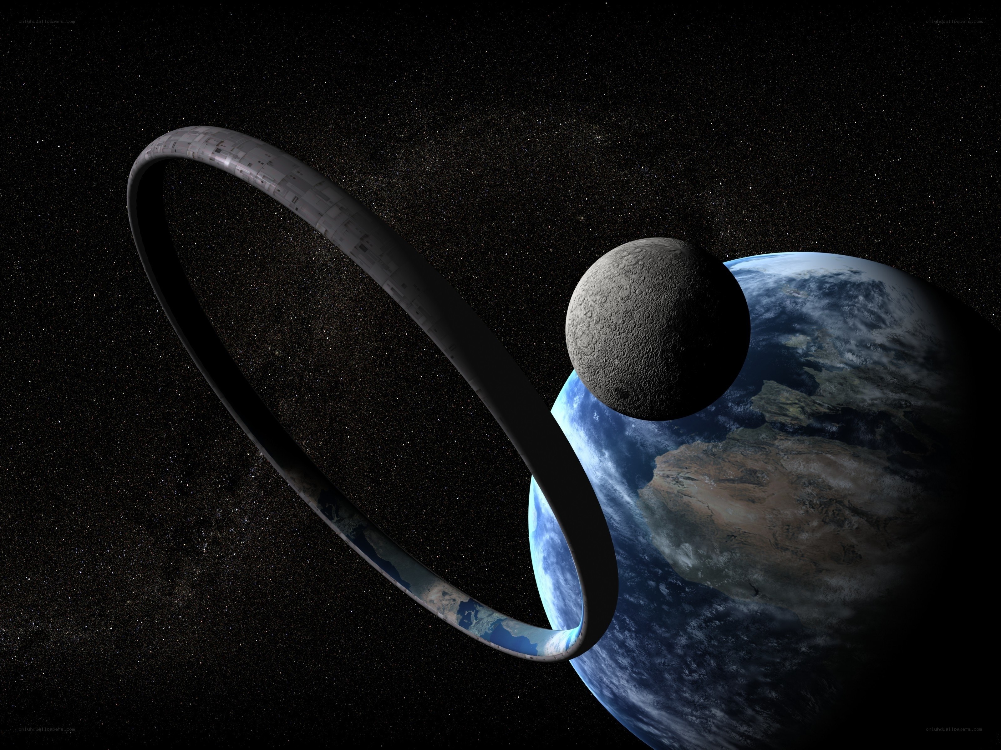 Earth with ring and moon