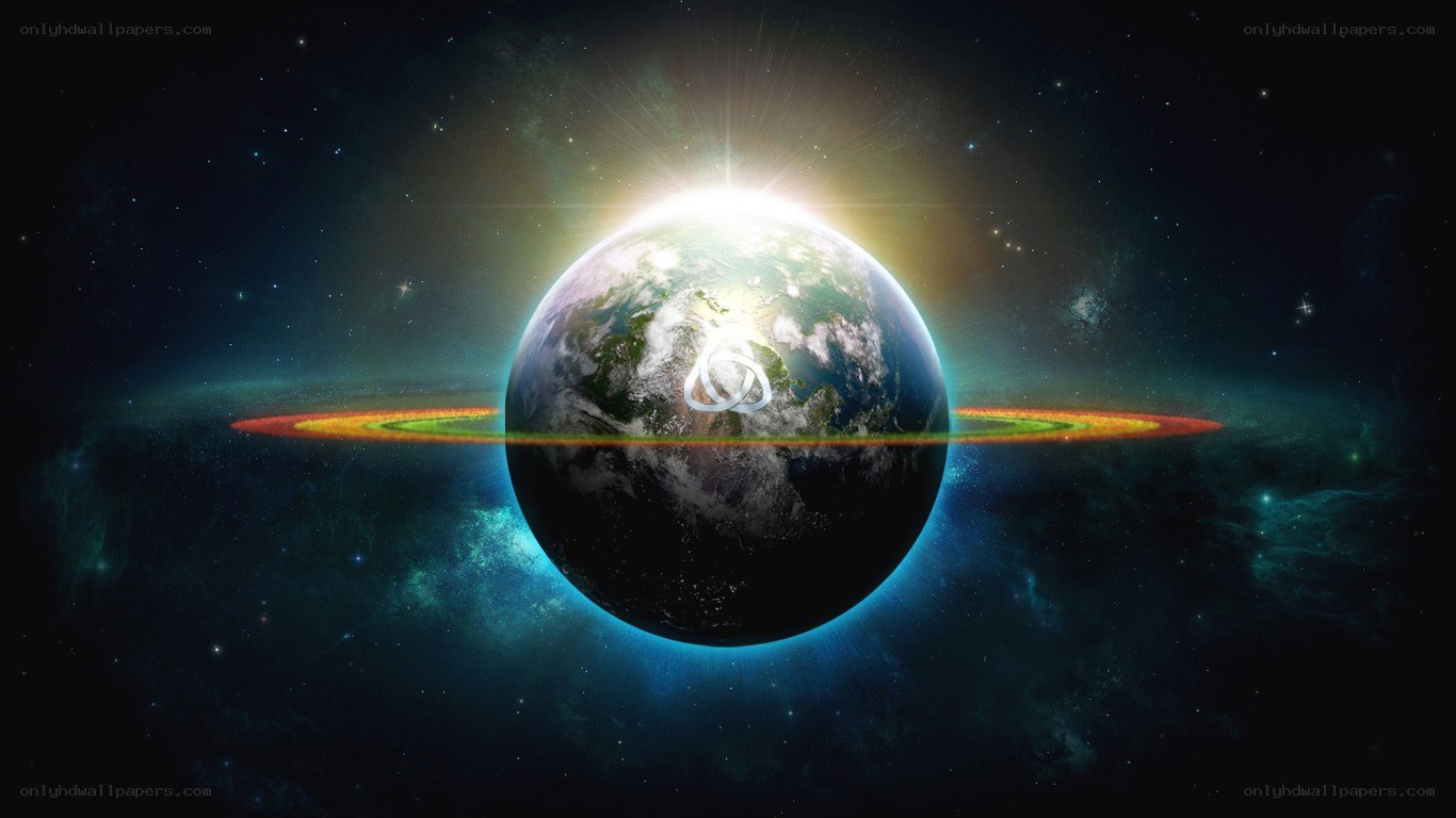 Earth with rings and light