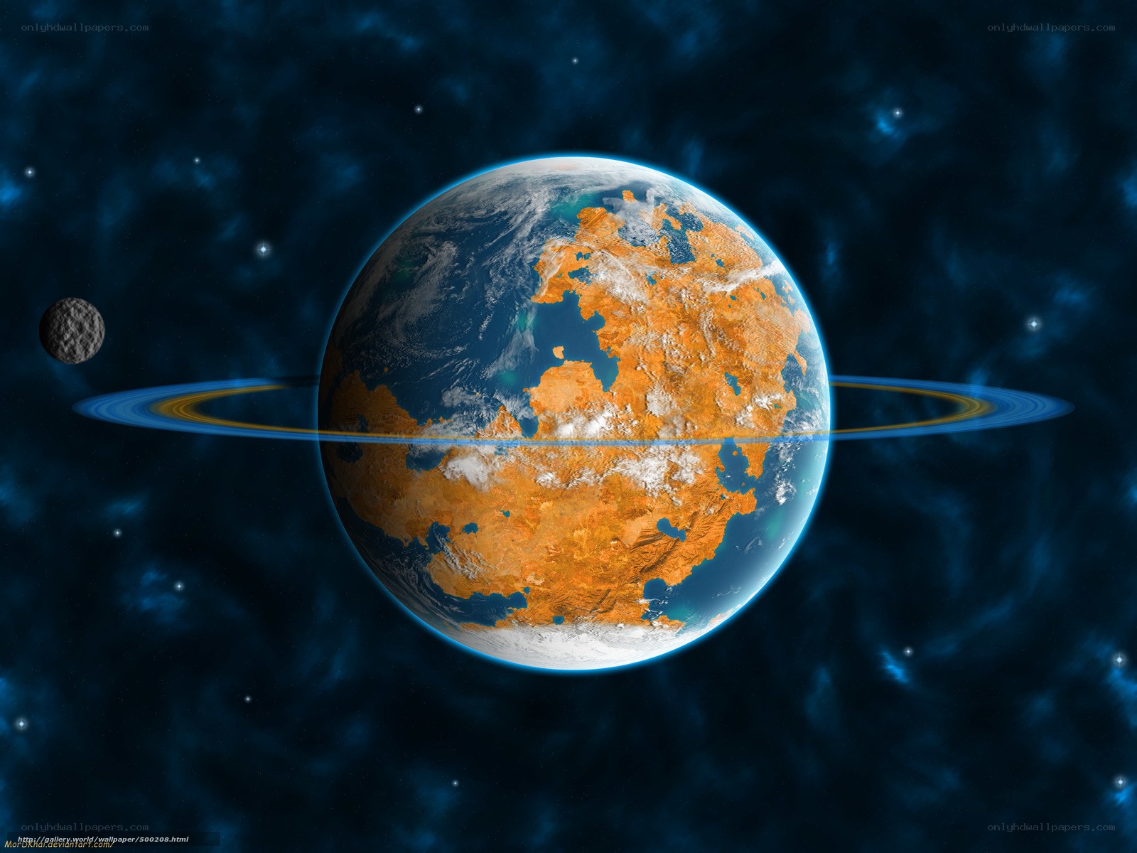 Earth with rings and moon