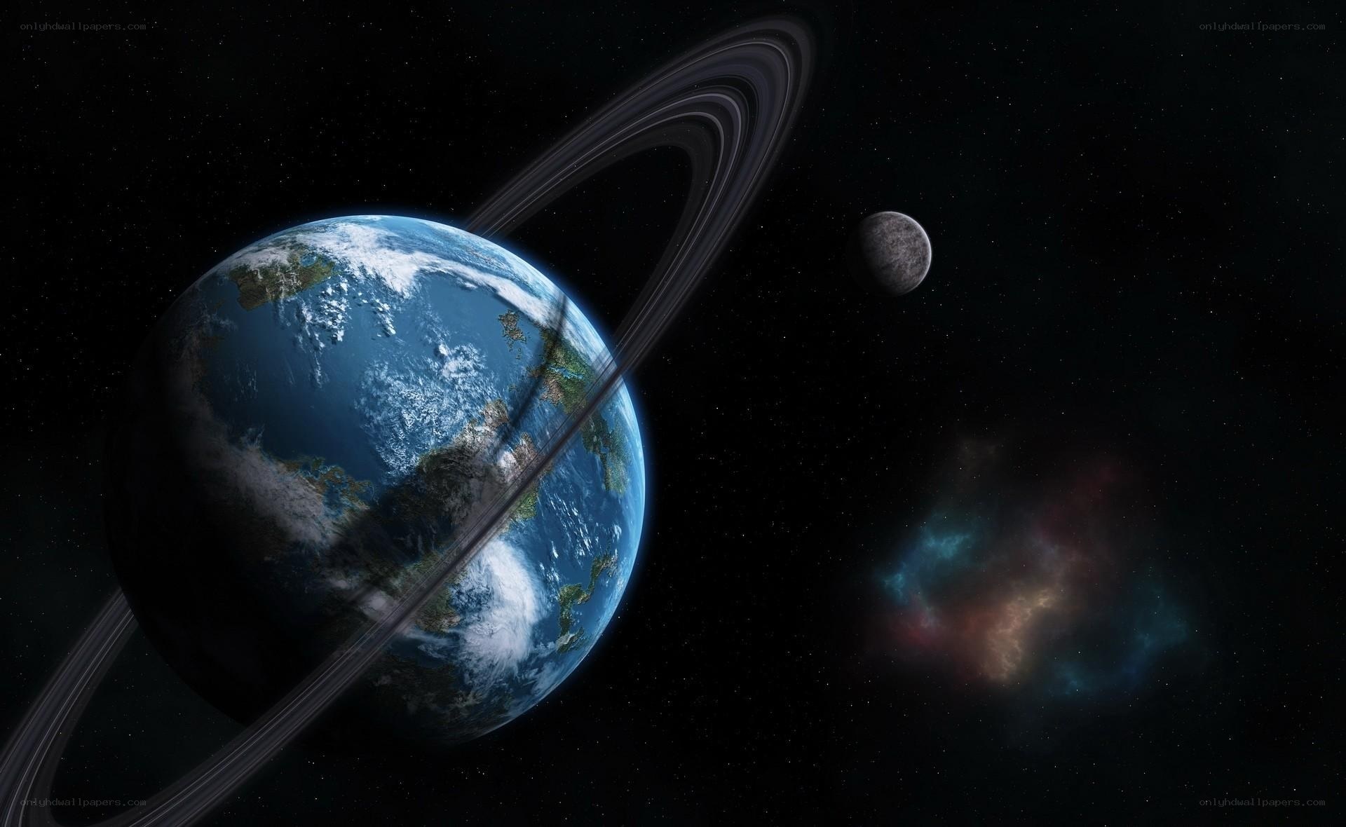 Earth with rings and moon