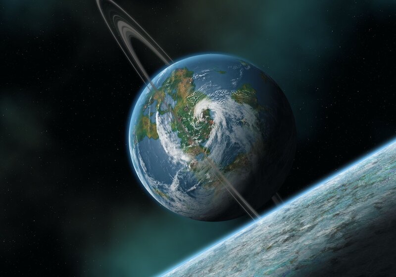 Earth with Rings — Blue, Dramatic, 3d Render