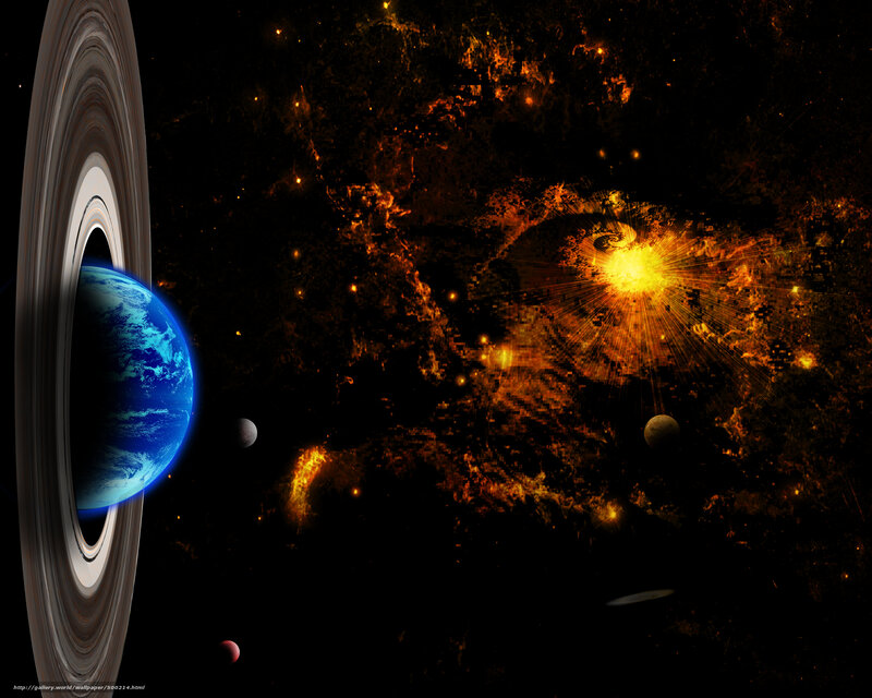 Earth with Rings — Blue, Dramatic, Night, Digital Art