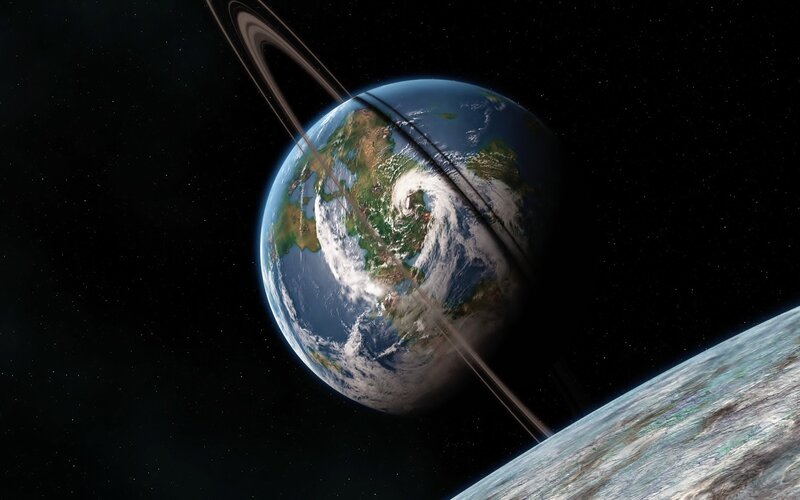 Earth with Rings — Blue, Dramatic, Night