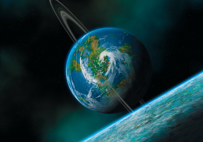 Earth with Rings — Blue