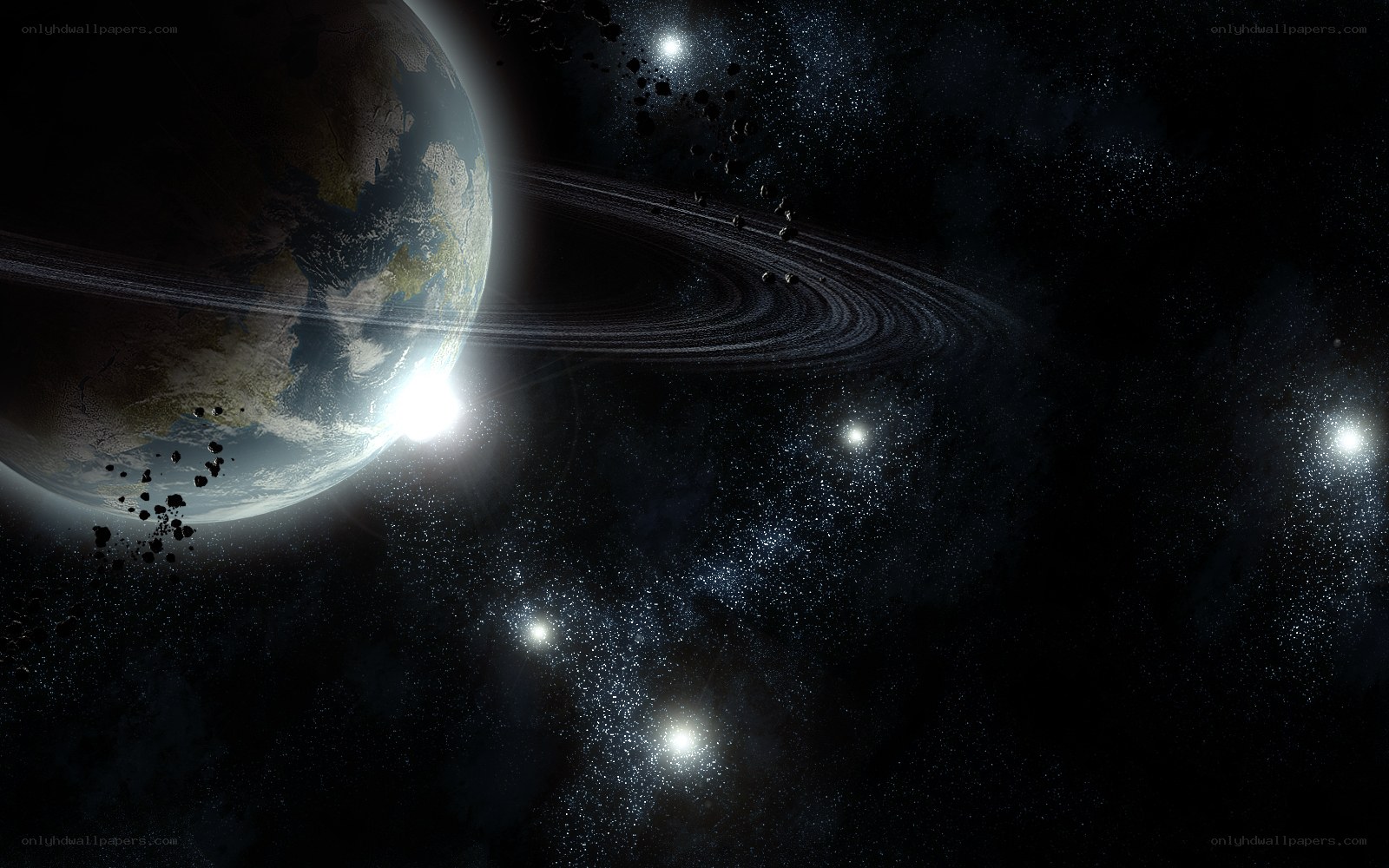 Earth with rings in space