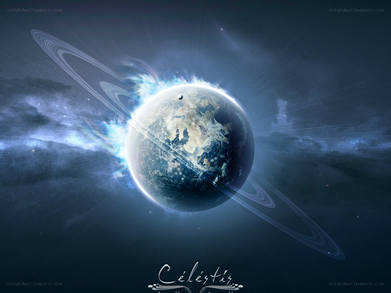Earth with rings in space