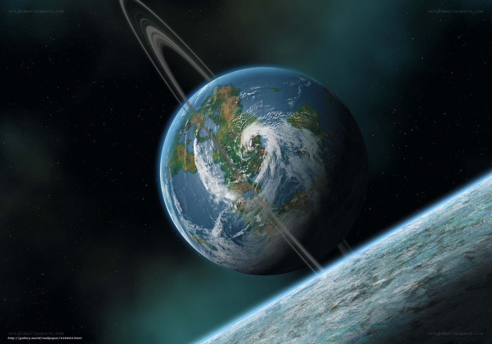 Earth with rings in space