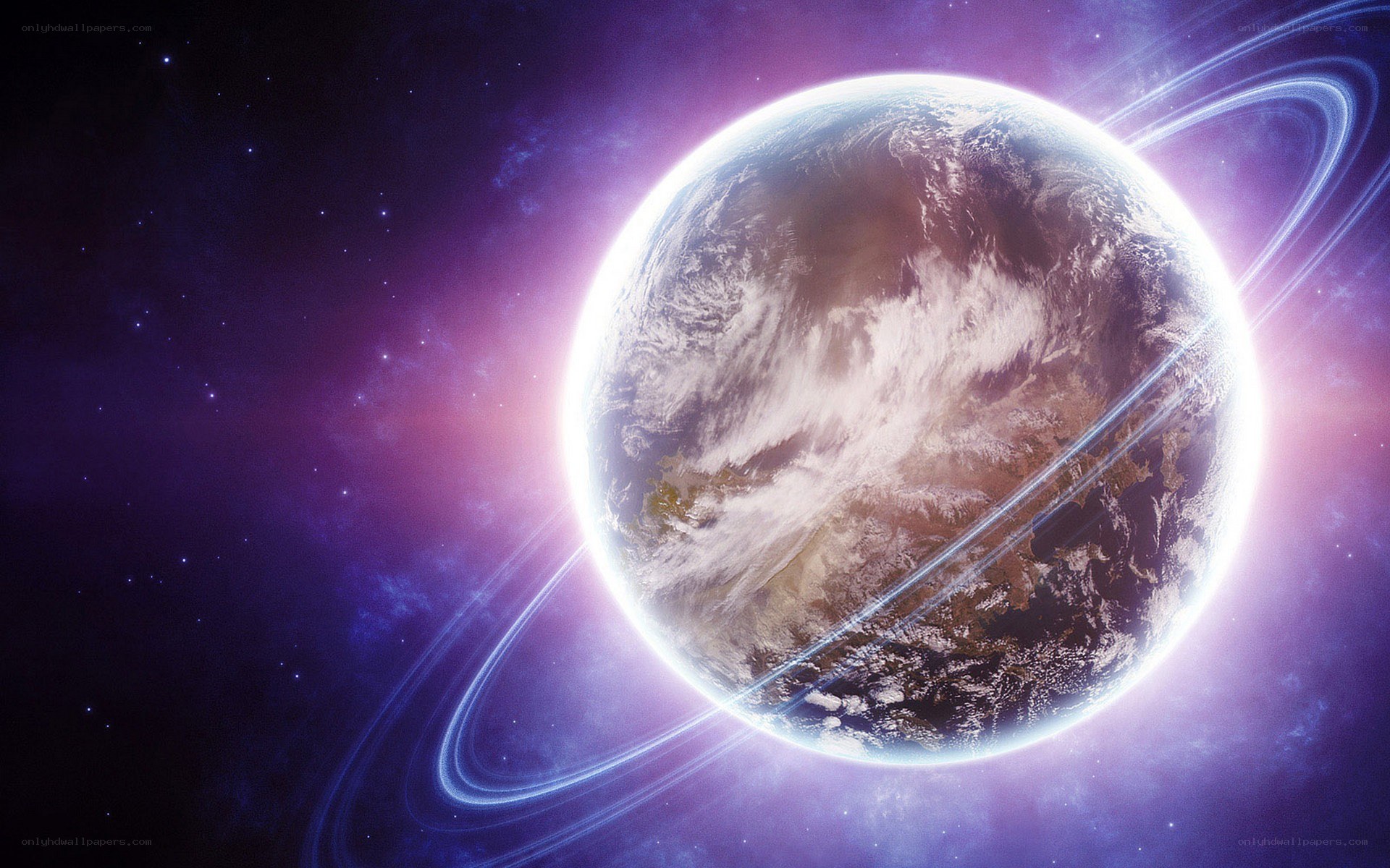 Earth with rings in space