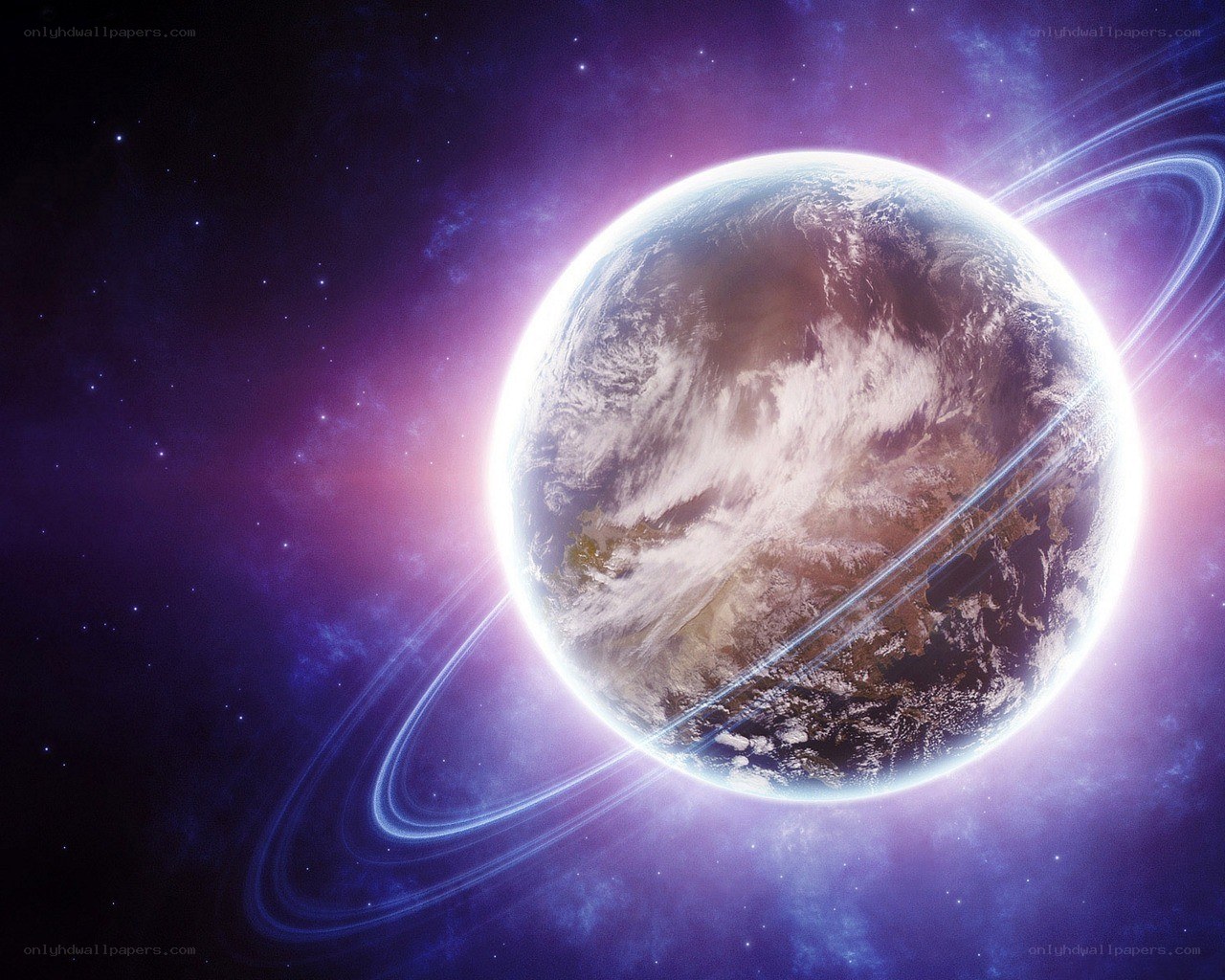 Earth with rings in space