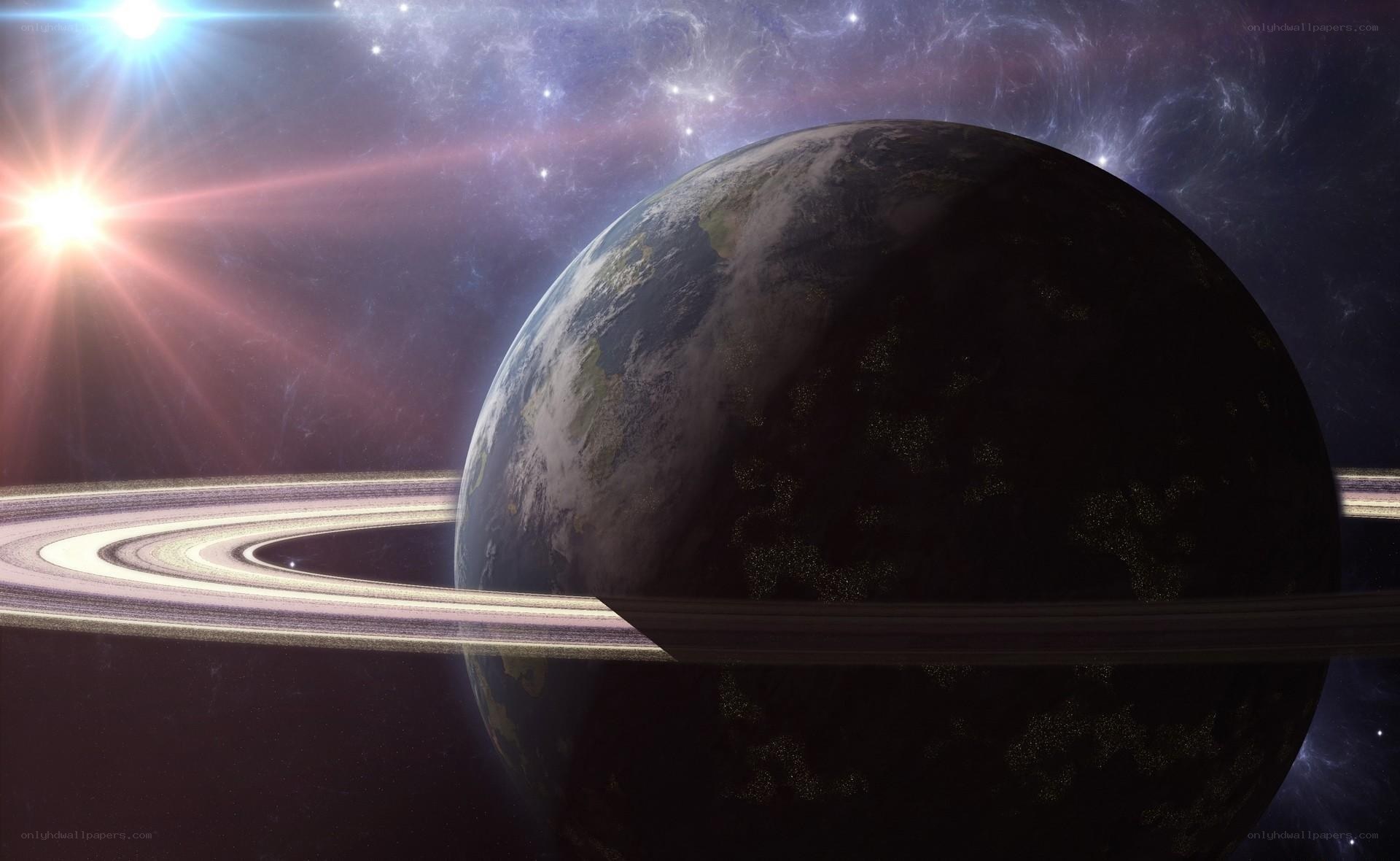 Earth with rings in space
