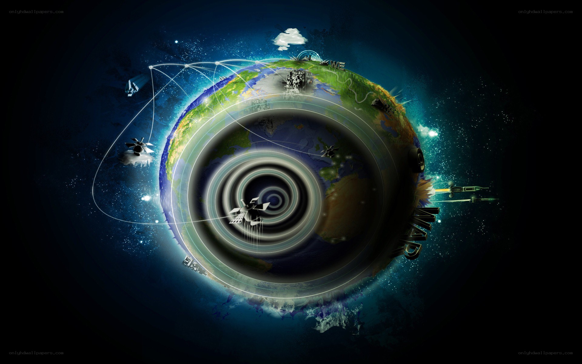 Earth with satellites and network