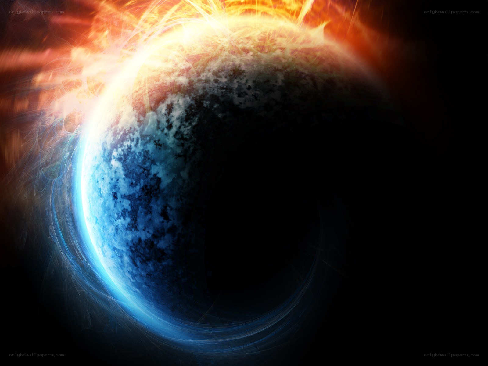 Earth with solar flare