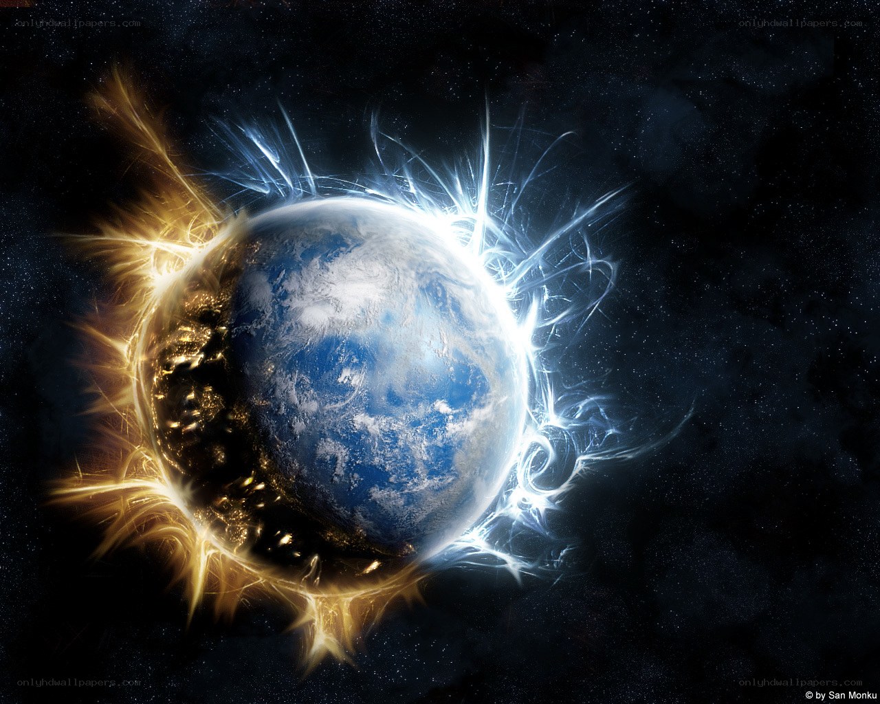 Earth with solar flares