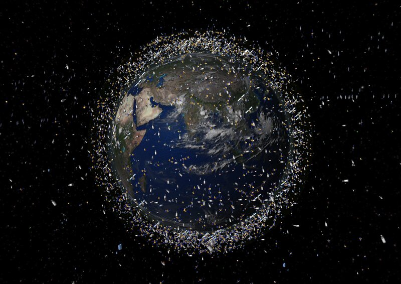 Earth with Space Debris — Blue, Dramatic