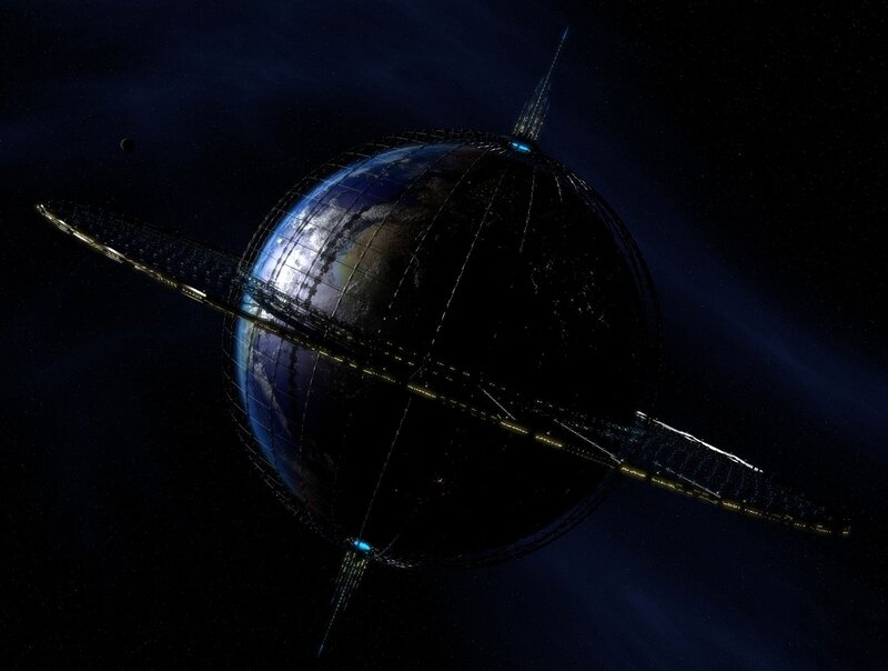 Earth with Space Habitat — Blue