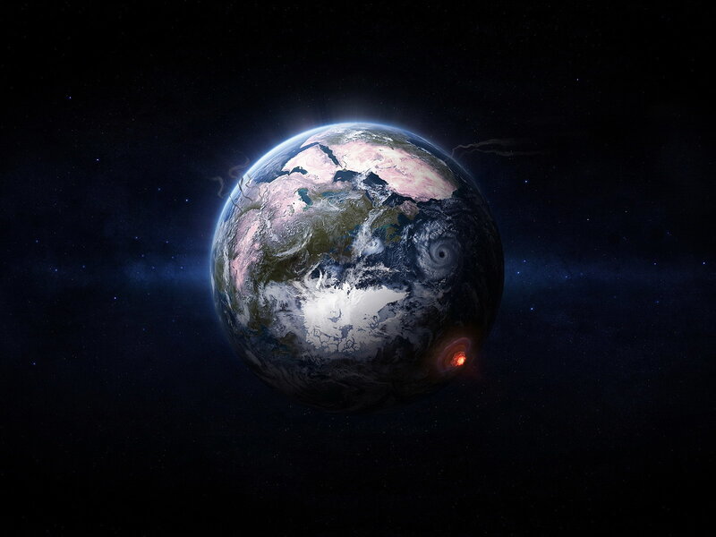 Earth with Storm and Eruption — Blue, Dramatic