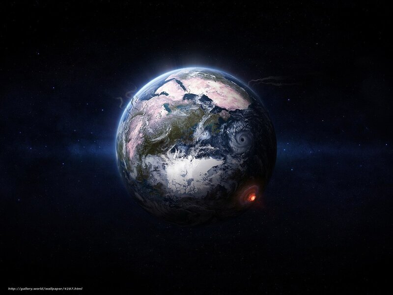 Earth with storm and eruption