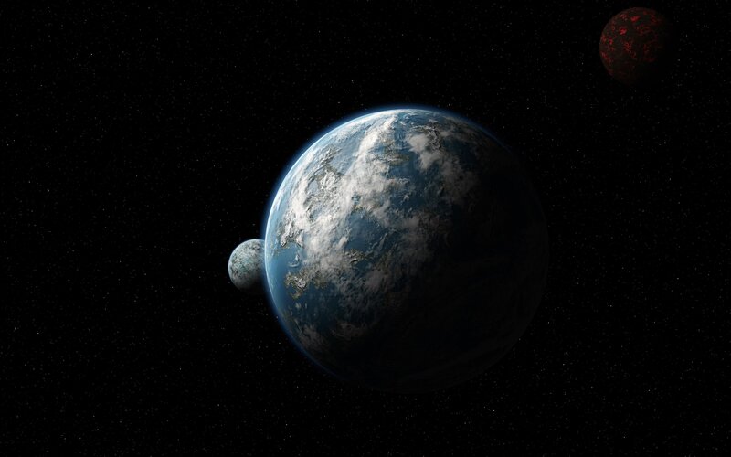 Earth with Two Moons — Blue, Serene