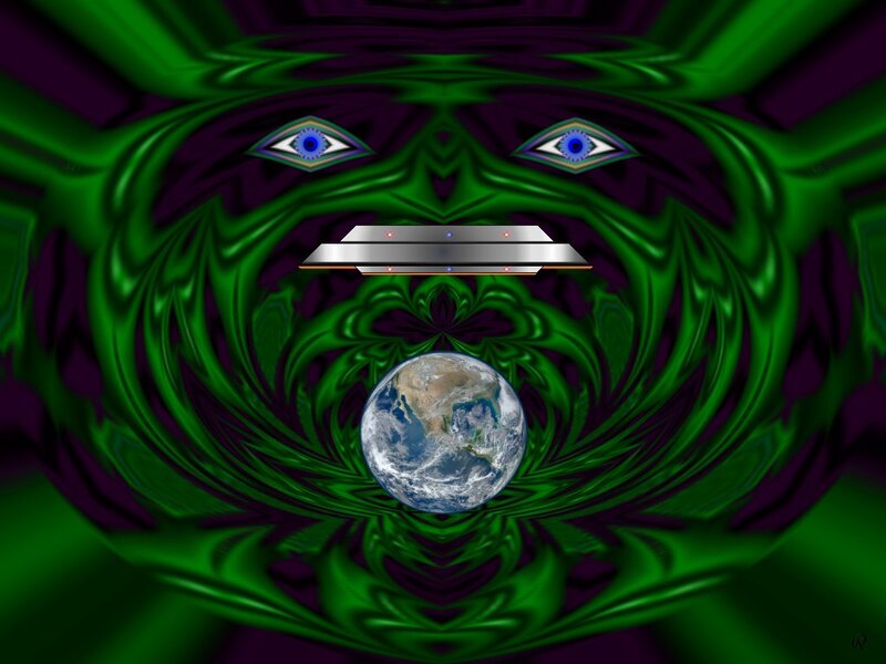 Earth with UFO and Eyes