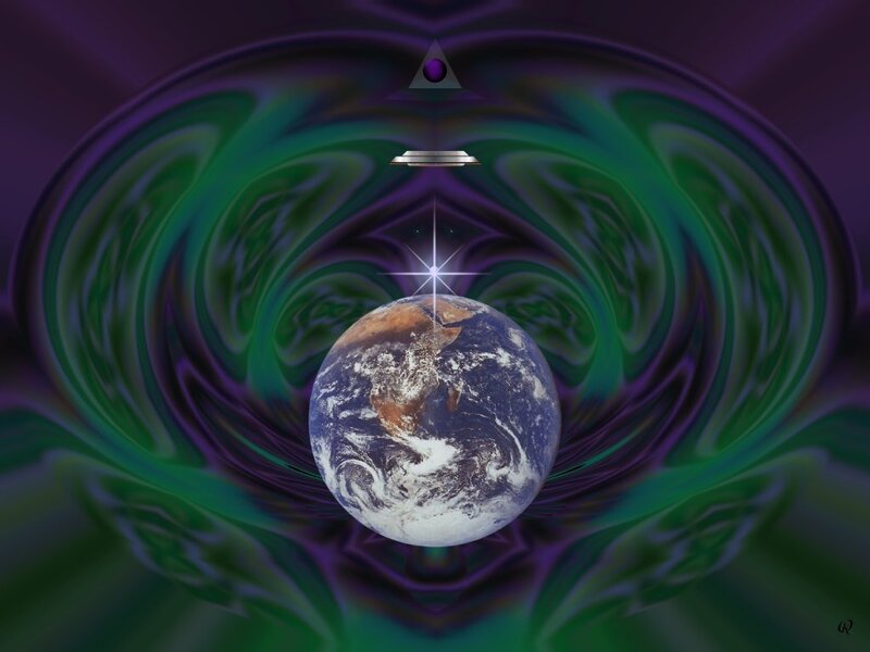 Earth with UFO and Pyramid