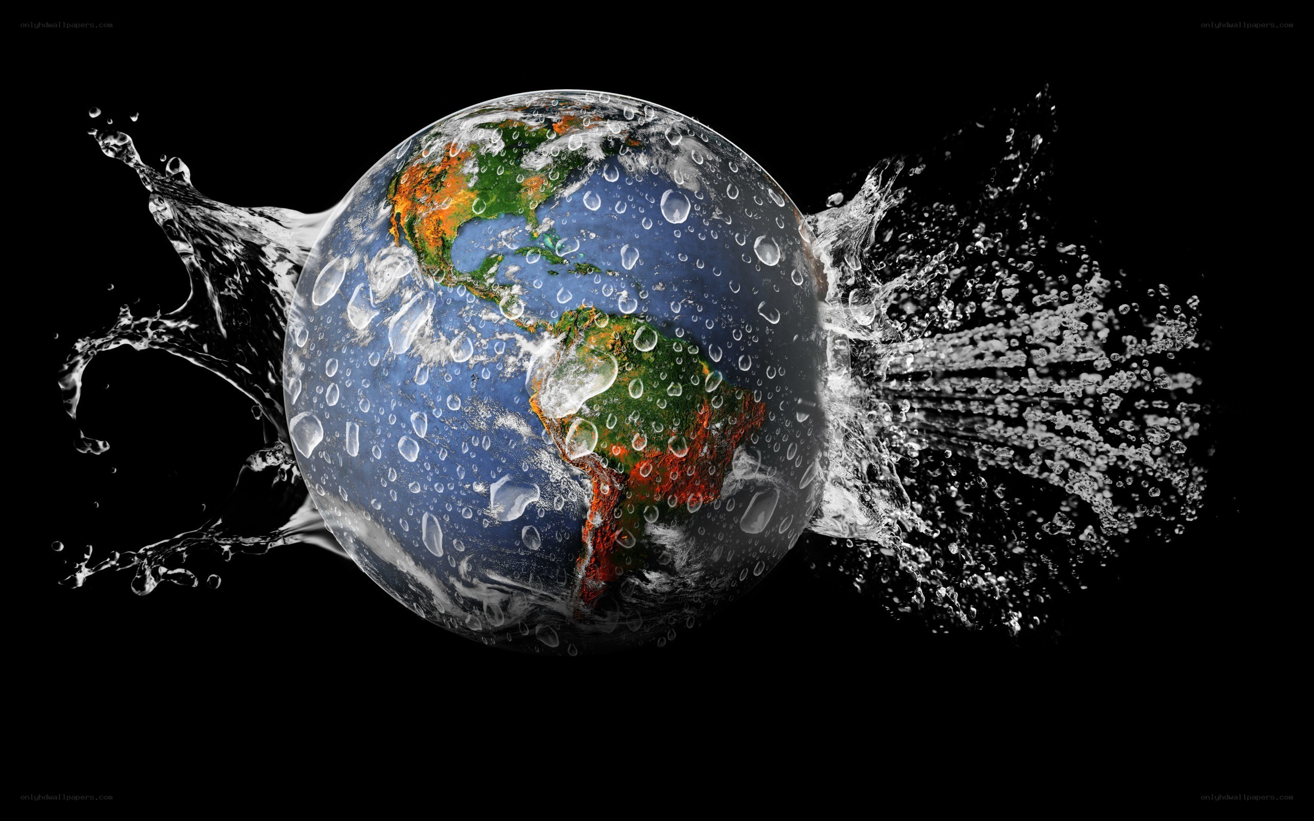 Earth with water splashing