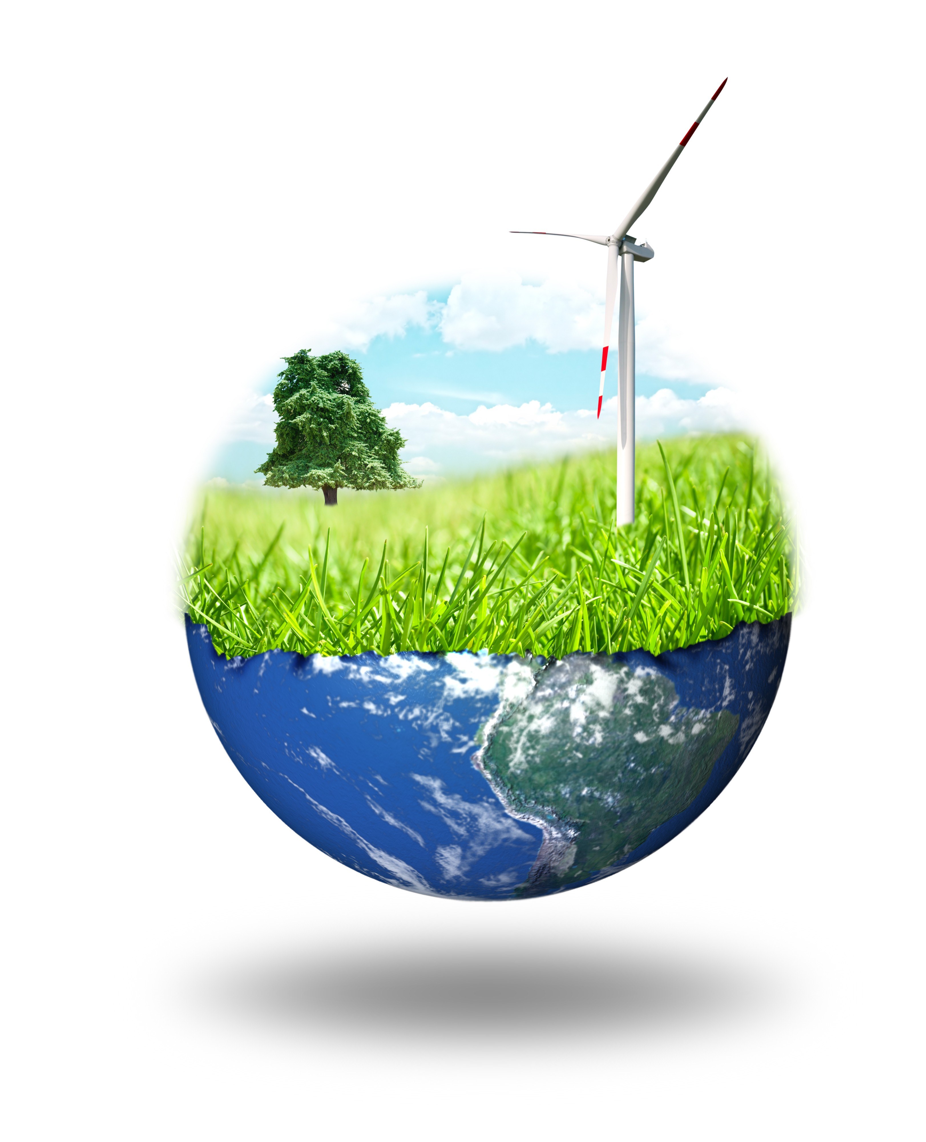 Earth with wind turbine and tree