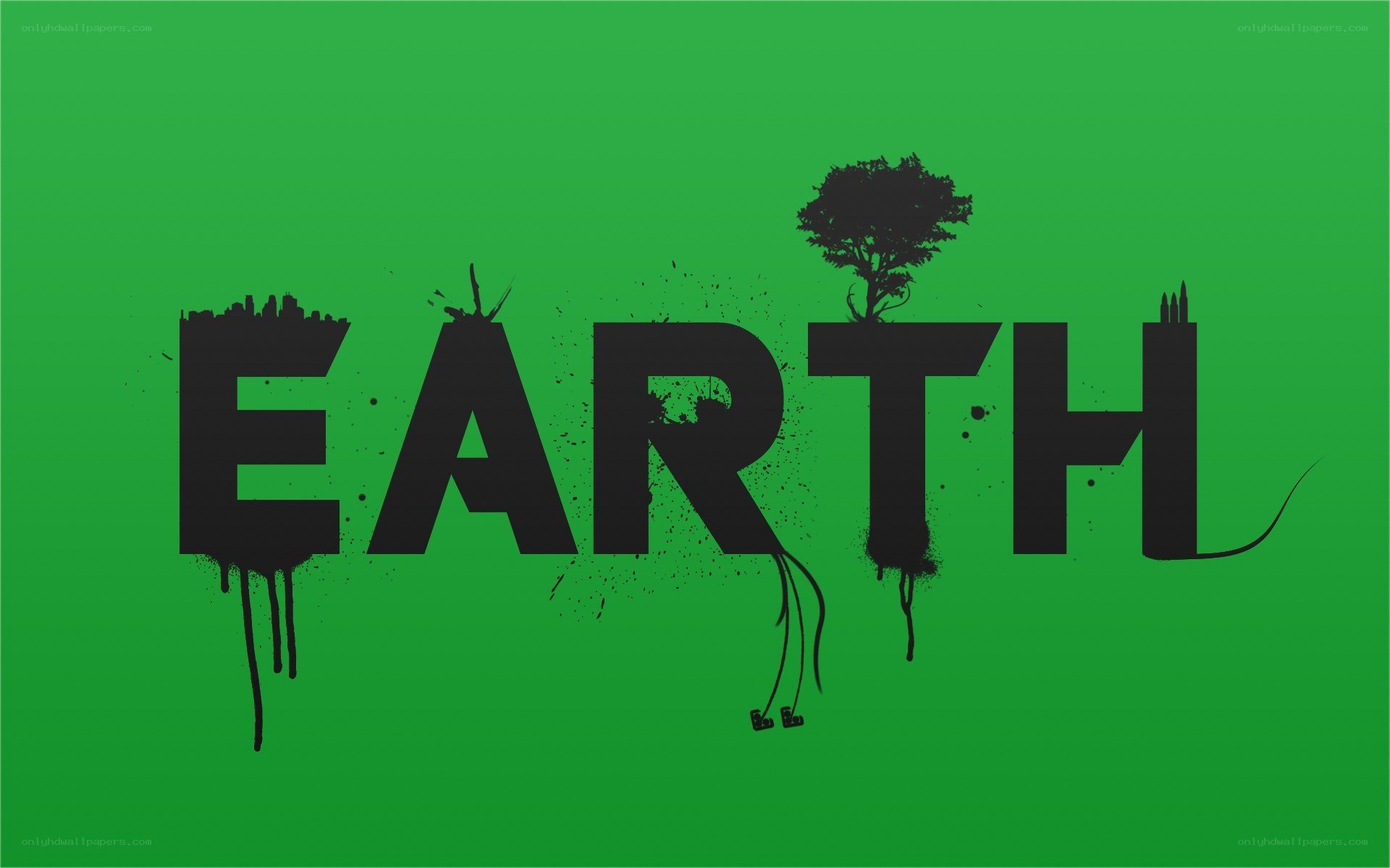Earth word art with nature elements