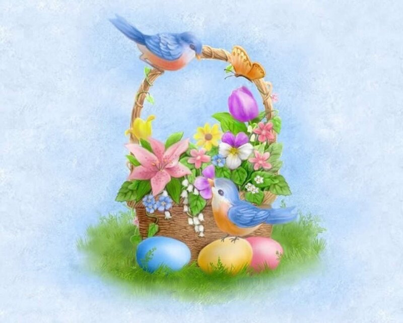 Easter Basket with Birds — Blue, Serene