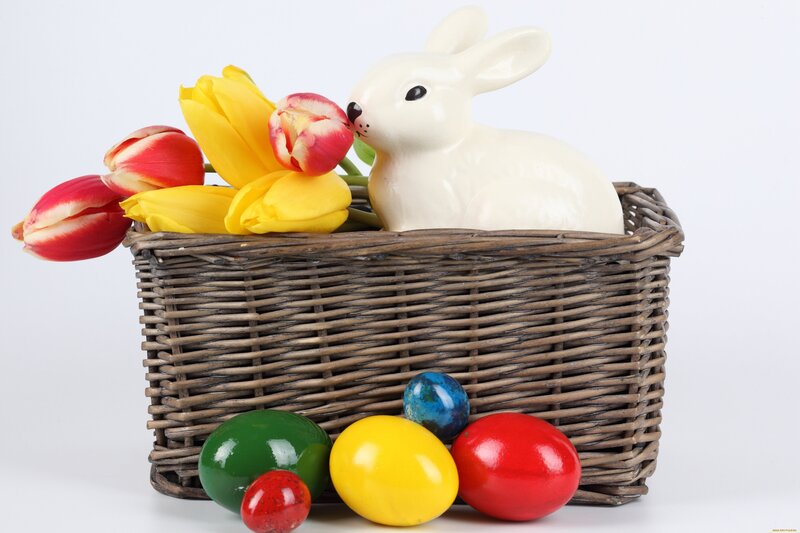 Easter Basket with Bunny — Brown, Festive